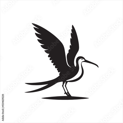 Soaring Frigatebird Silhouette Vector – Majestic Seabird with Inflated Throat Pouch, Long Wingspan, Minimal Black Outline Perfect for Nautical Wildlife Art, Logos, and Decor
