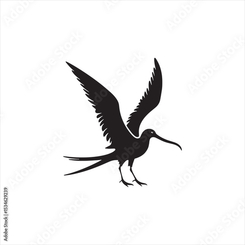 Soaring Frigatebird Silhouette Vector – Majestic Seabird with Inflated Throat Pouch, Long Wingspan, Minimal Black Outline Perfect for Nautical Wildlife Art, Logos, and Decor
