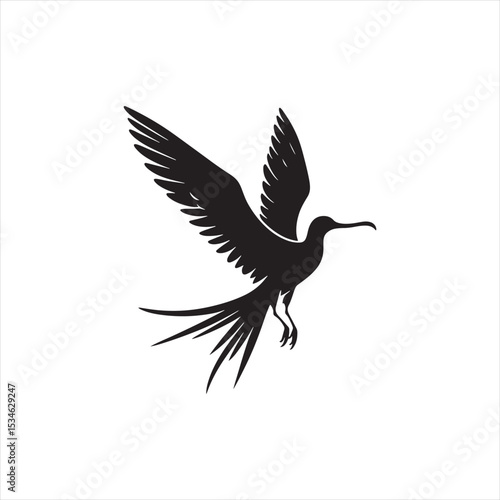 Soaring Frigatebird Silhouette Vector – Majestic Seabird with Inflated Throat Pouch, Long Wingspan, Minimal Black Outline Perfect for Nautical Wildlife Art, Logos, and Decor
