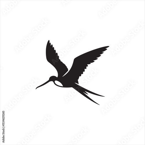 Soaring Frigatebird Silhouette Vector – Majestic Seabird with Inflated Throat Pouch, Long Wingspan, Minimal Black Outline Perfect for Nautical Wildlife Art, Logos, and Decor
