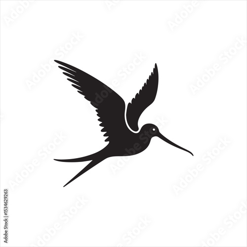 Soaring Frigatebird Silhouette Vector – Majestic Seabird with Inflated Throat Pouch, Long Wingspan, Minimal Black Outline Perfect for Nautical Wildlife Art, Logos, and Decor

