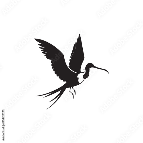Soaring Frigatebird Silhouette Vector – Majestic Seabird with Inflated Throat Pouch, Long Wingspan, Minimal Black Outline Perfect for Nautical Wildlife Art, Logos, and Decor
