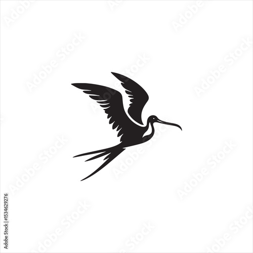 Soaring Frigatebird Silhouette Vector – Majestic Seabird with Inflated Throat Pouch, Long Wingspan, Minimal Black Outline Perfect for Nautical Wildlife Art, Logos, and Decor
