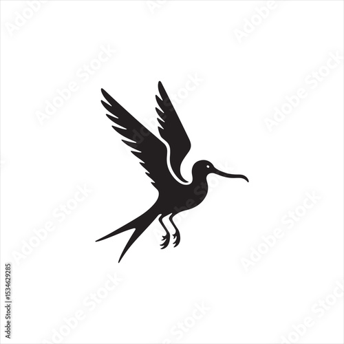 Soaring Frigatebird Silhouette Vector – Majestic Seabird with Inflated Throat Pouch, Long Wingspan, Minimal Black Outline Perfect for Nautical Wildlife Art, Logos, and Decor
