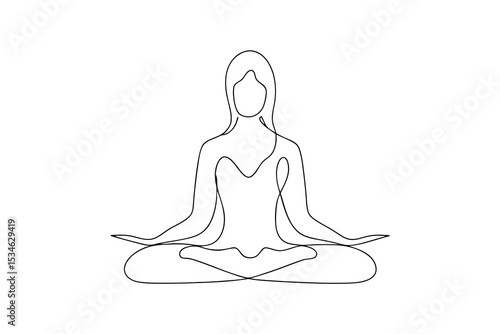 Woman meditating yoga pose minimalist line art illustration