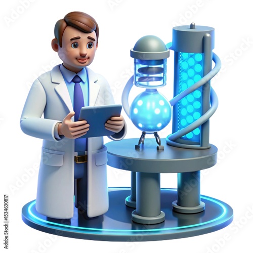 Scientist Exploring Futuristic Lab Equipment and Technology 3D Render