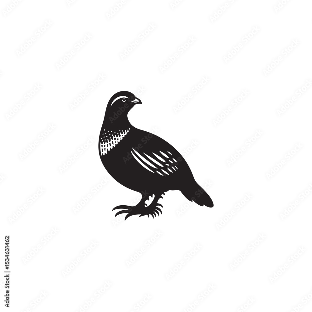 Obraz premium Strutting Grouse Silhouette Vector Art – Bold Forest Game Bird Design with Fanned Tail, Minimalist Black Outline for Rustic Wildlife Themes, Hunting Logos, and Nature Decor 