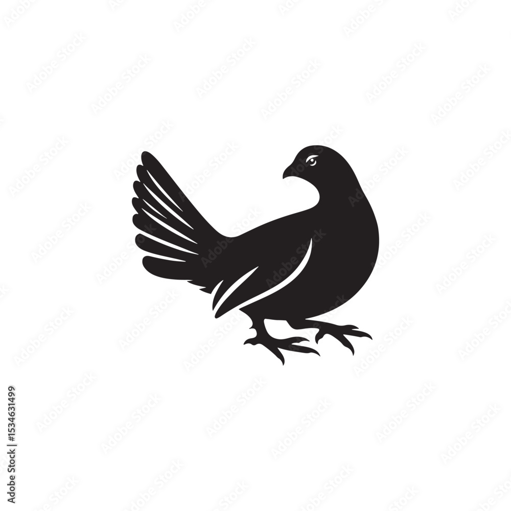 Fototapeta premium Strutting Grouse Silhouette Vector Art – Bold Forest Game Bird Design with Fanned Tail, Minimalist Black Outline for Rustic Wildlife Themes, Hunting Logos, and Nature Decor 