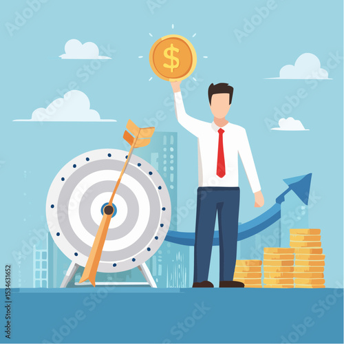 Businessman Guiding Company Growth, Empowering Employees for Success, Concept of Ambition and Efficiency Improvement, Hand Managing Rising Graph