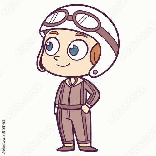 Cheerful cartoon boy dressed as a pilot with goggles and flight suit  