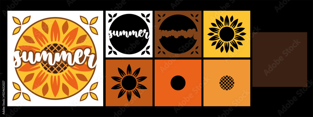 Naklejka premium Vector layered paper cut summer design with sunflower. 3D shadow box or tunnel card with flower. Floral template for paper cutting