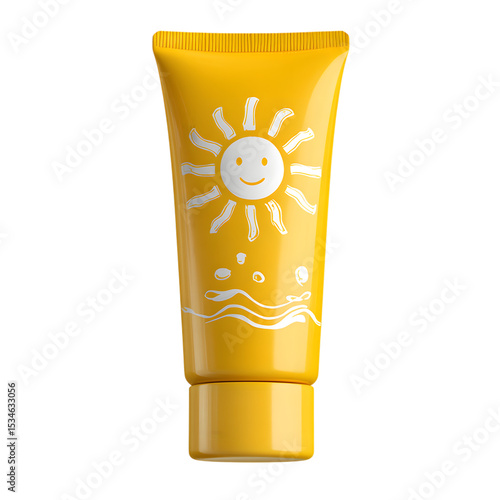 Vibrant yellow sunscreen tube design for sun protection and skin care against harmful uv rays during summer season or holiday