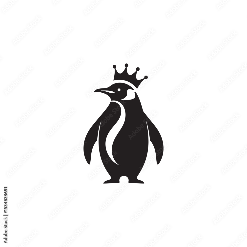 Obraz premium Majestic King Penguin Silhouette Vector Art – Elegant Antarctic Bird with Upright Stance, Bold Black Outline Perfect for Wildlife Graphics, Cold Climate Themes, Logos, and Decor 