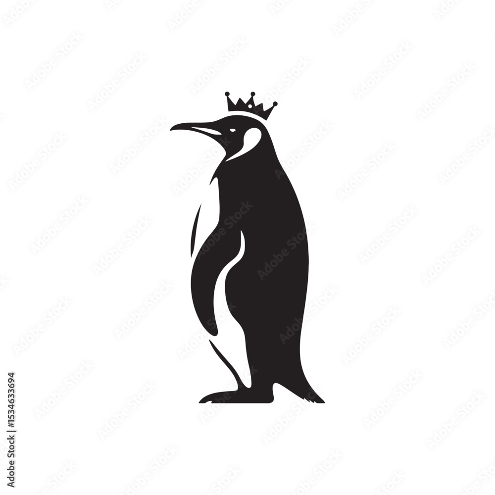 Obraz premium Majestic King Penguin Silhouette Vector Art – Elegant Antarctic Bird with Upright Stance, Bold Black Outline Perfect for Wildlife Graphics, Cold Climate Themes, Logos, and Decor 