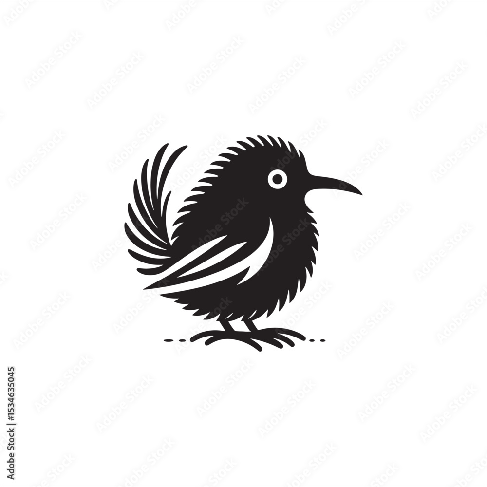 Fototapeta premium Nocturnal Kiwi Silhouette Vector Art – Unique Flightless Bird Design with Long Beak and Round Body, Minimalist Black Outline for New Zealand Wildlife, Nature Logos, and Rustic Decor 