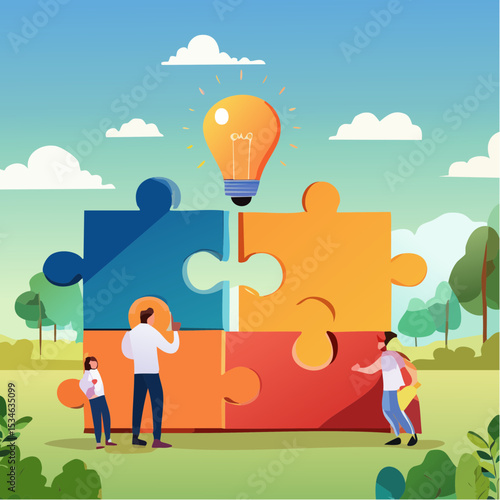 Solve puzzle problem, think of solution, finish or accomplishment, creativity idea or challenge, connect jigsaw piece to resolve work or business trouble, complete jigsaw puzzle