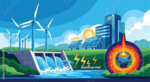 Renewable energy sources including wind solar geothermal and hydroelectric power for sustainable future generation