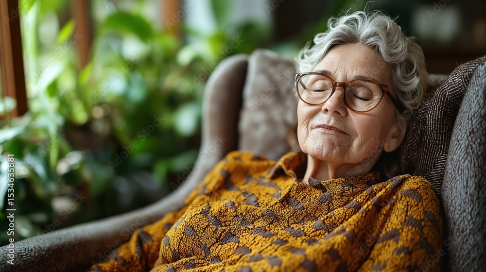 A thoughtful woman enjoys a moment of relaxation in a cozy armchair at home. Sunlight filters through the window, illuminating her peaceful expression while she closes her eyes and reflects A thoughtful woman enjoys a moment of relaxation in a cozy armchair at home. Sunlight filters through the window, illuminating her peaceful expression while she closes her eyes and reflects