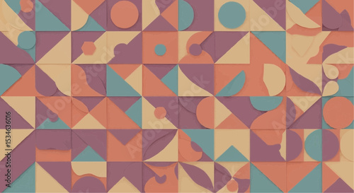 Geometric design pattern abstract art shapes circles triangles squares pastel colors textured surface modern artwork