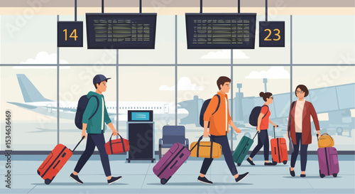 Airport travel travelers luggage vacation flight terminal departure arrival passengers waiting area 100