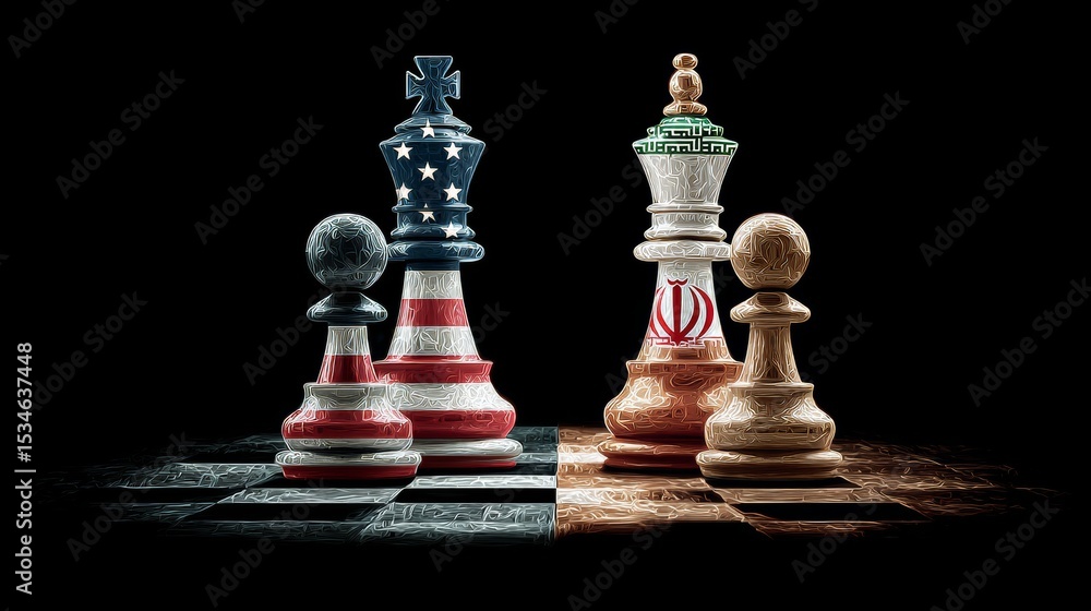 Obraz premium USA, Israel and Iran Chess Standoff 