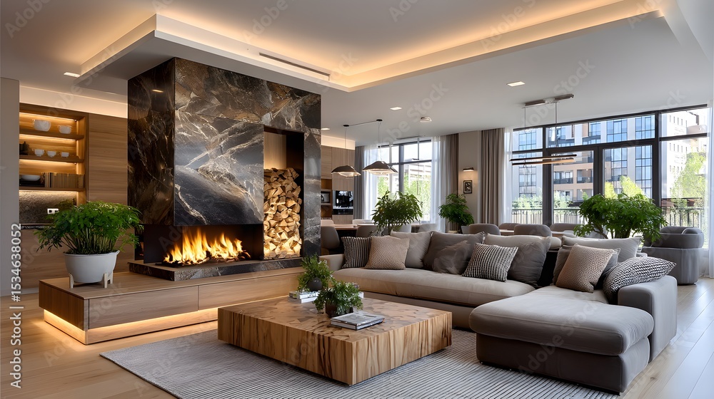 Fototapeta premium Stylish home interior with natural lighting high resolution photo