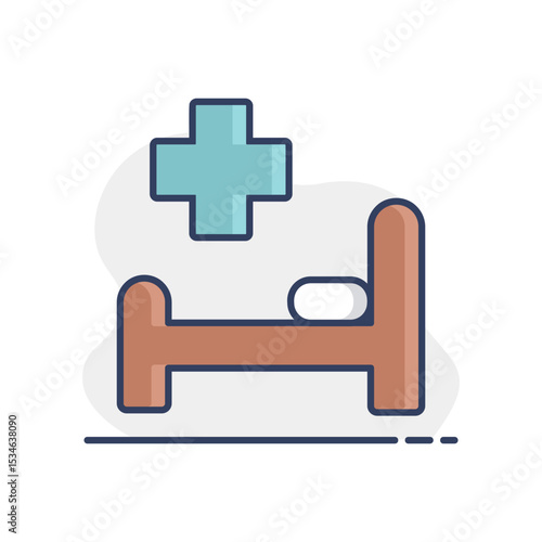 Hospital bed and cross vector icon. Medical sign