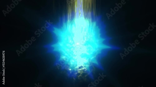 Wallpaper Mural Abstract Digital Animation Bright Cyan and Blue Energy Beam Bursting and Expanding from Above Against a Dark Background Torontodigital.ca