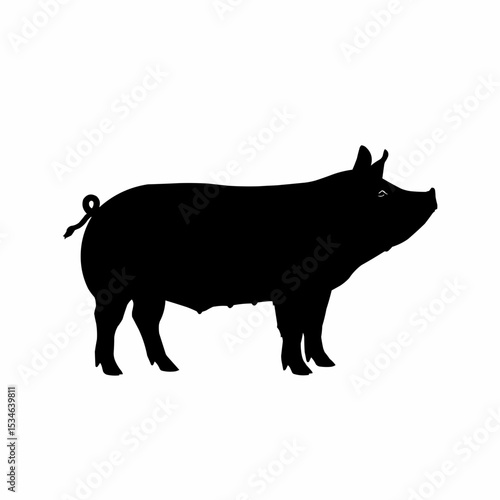 Black Silhouette of a Domestic Pig Farm Animal