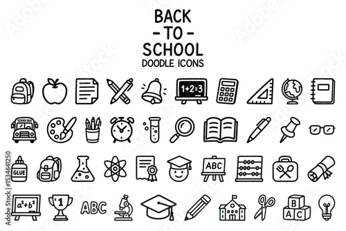 Back to School Doodle Icons Set – Hand Drawn Education and Classroom Supplies Vector