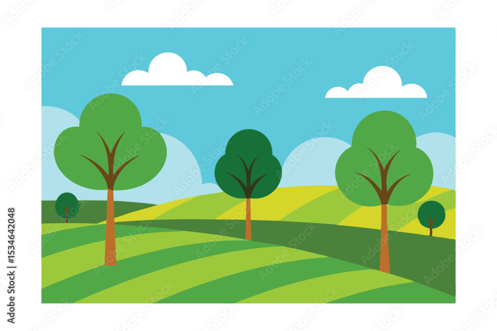 Fototapeta premium Serene Rolling Hills Landscape A Picturesque Summer Day in the Countryside