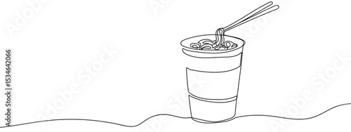 Continuous line Cup Noodles Hand drawn vector art lines on transparent background. Editable strokes.