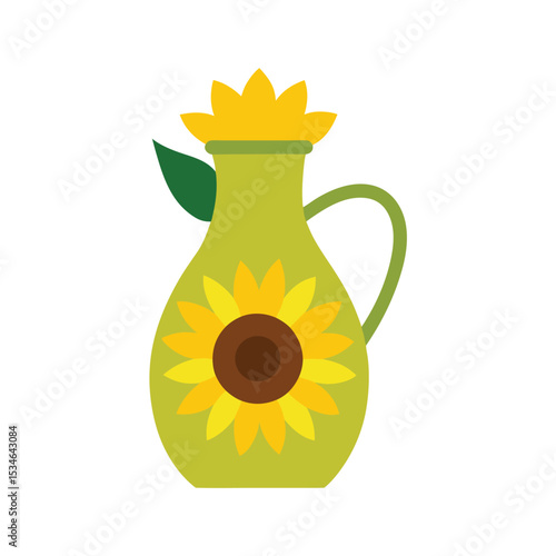 Sunflower Oil in Elegant Olive Green Pitcher A Rustic Kitchen Delight