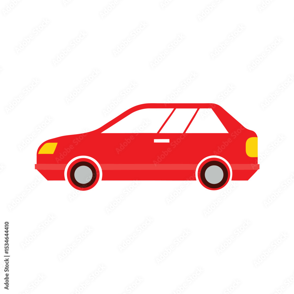 Fototapeta premium Red Car Side View Illustration Simple Car Design Graphic