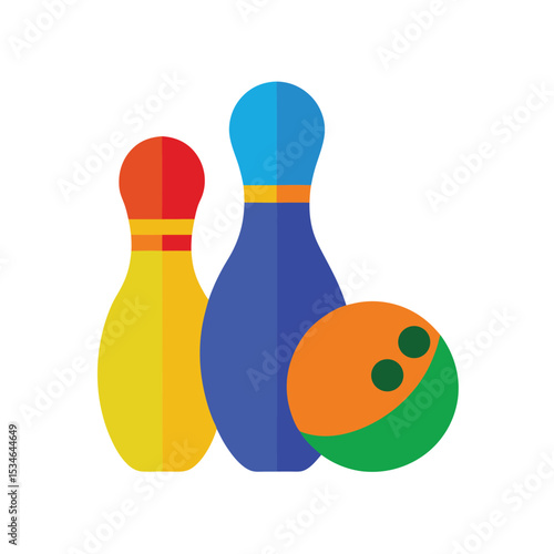 Colorful Bowling Pins and Ball A Fun Graphic Illustration