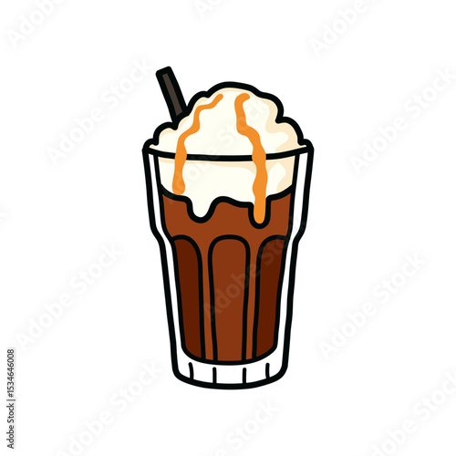 Iced Coffee with Whipped Cream and Caramel Drizzle Illustration