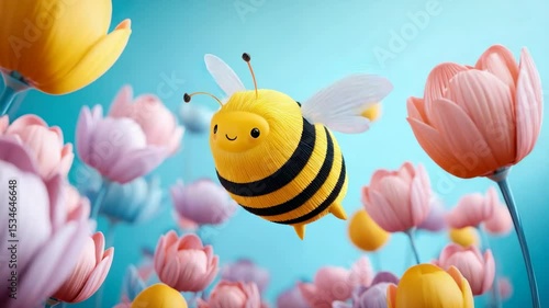 Cute bee flying among flowers