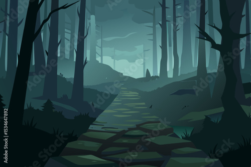 misty forest in the night