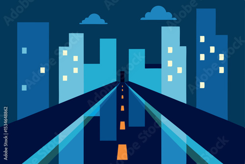 
Urban skyline at night: a vibrant illustration of illuminated buildings and bustling streets