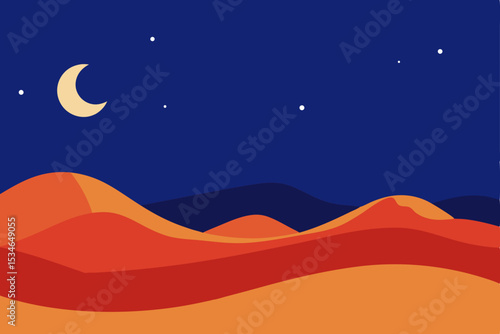 Vector illustration of a starry night mountain landscape