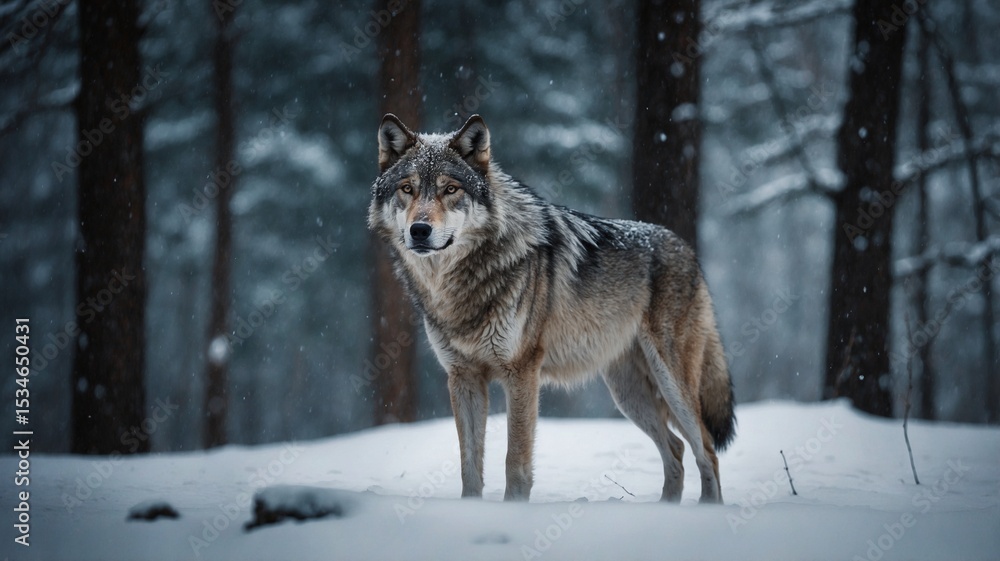 Fototapeta Lone Wolf in Snowy Forest