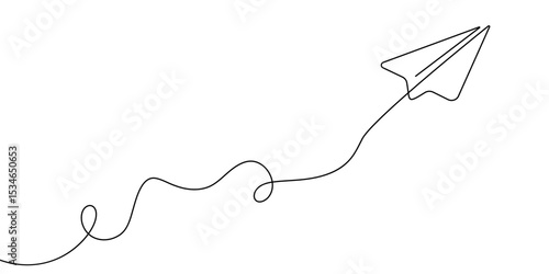 Plane continuous one line paper art travel outline icon sketch vector illustration doodle trip. Art single line plane flight air airplane background linear aircraft fly airport business international