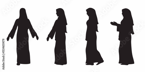 Silhouette muslim woman in different poses vector art islamic clothing traditional dress modest fashion design
