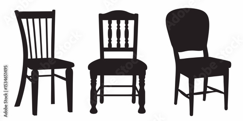 Three different chair designs for dining room furniture and interior design projects and furniture catalog images silhouette vector