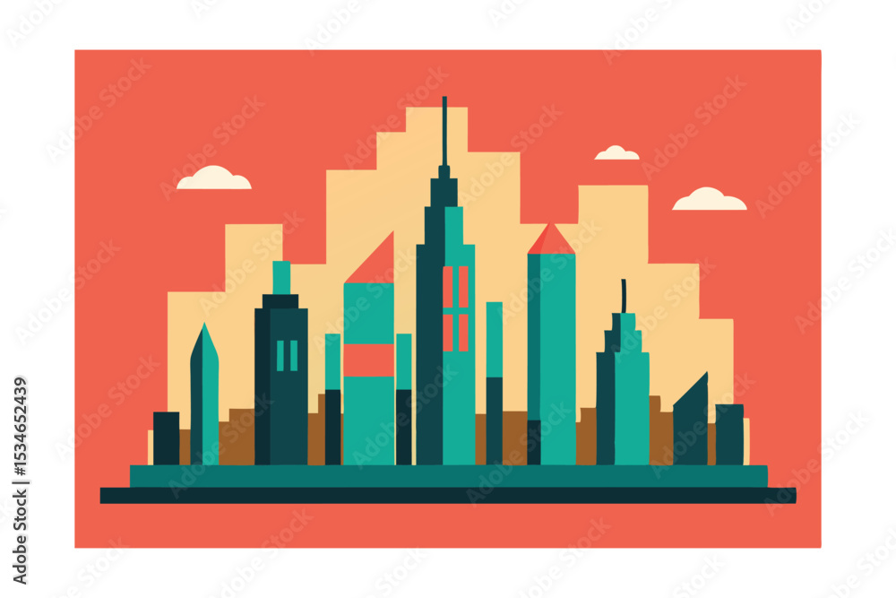 Obraz premium Retro Cityscape Illustration Pixelated Urban Skyline Design