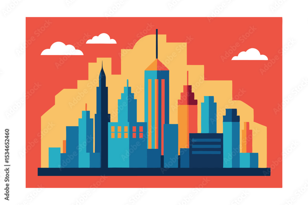 Fototapeta premium Vibrant Cityscape A Flat Design Illustration of a Modern Metropolis