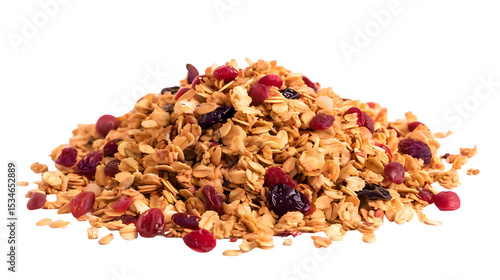 Delicious granola with cranberries isolated on black background, perfect for a healthy breakfast