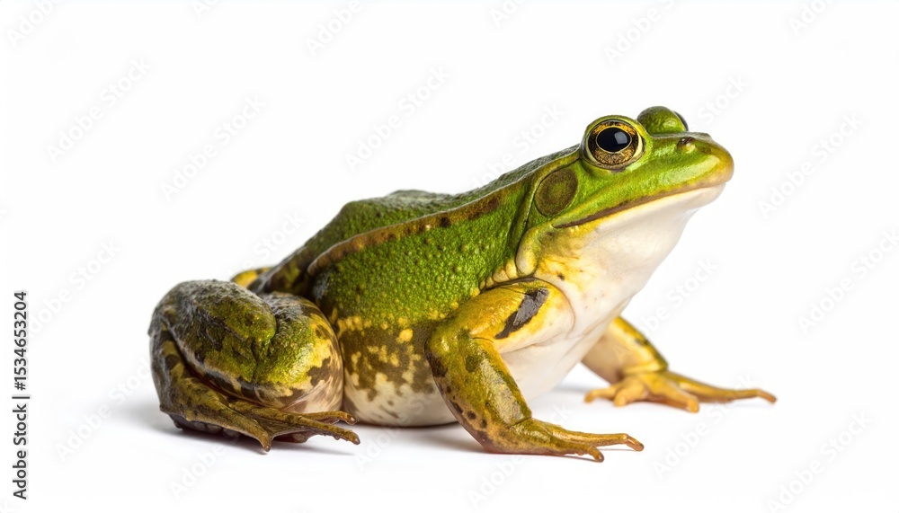 Obraz premium Frog's contemplation: A vibrant green frog, brimming with life, perches serenely, showcasing its natural beauty. Capture the vivid details, presenting this amphibian in stunning detail.