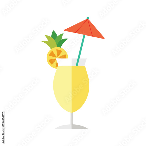 Refreshing Pineapple Cocktail Tropical Drink Illustration