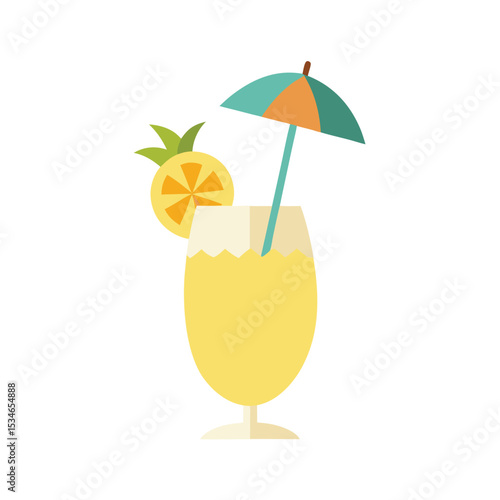 Tropical Pineapple Cocktail Summer Drink Illustration
